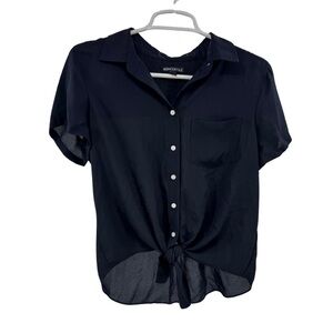J. Crew Mercantile Women's Navy sheer tie front button up Blouse S lightweight